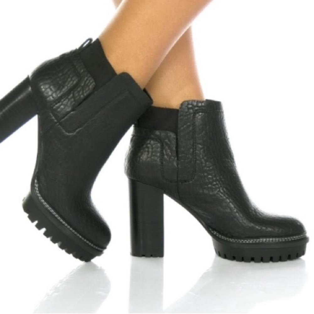 Vince Camuto Black Croc-Embossed Heeled Boots